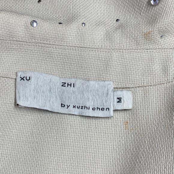 XU ZHI Size M Cream Silver Polyester Studded Zip Up Blouson Jacket - Picture 9 of 13